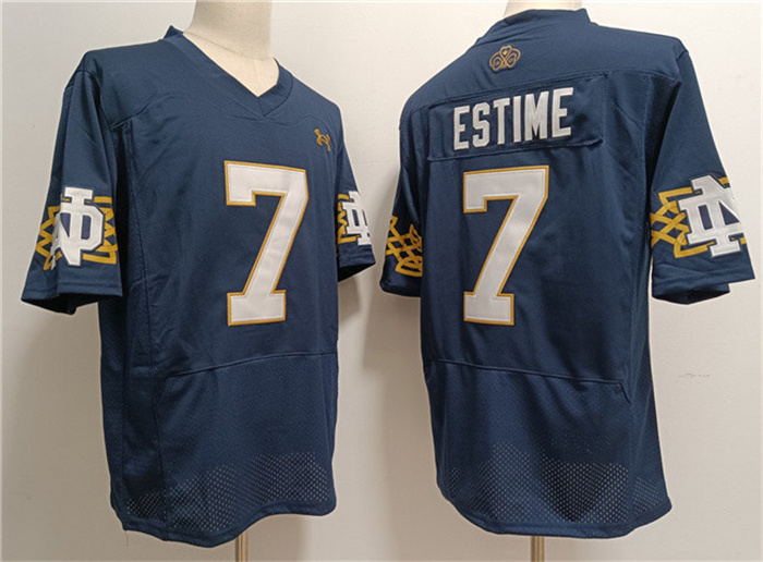 Men's Notre Dame Fighting Irish #7 Audric Estimé Navy With Name Limited Stitched Jersey Men's Notre Dame Fighting Irish #7 Audric Estimé Navy With Name Limited Stitched Jersey