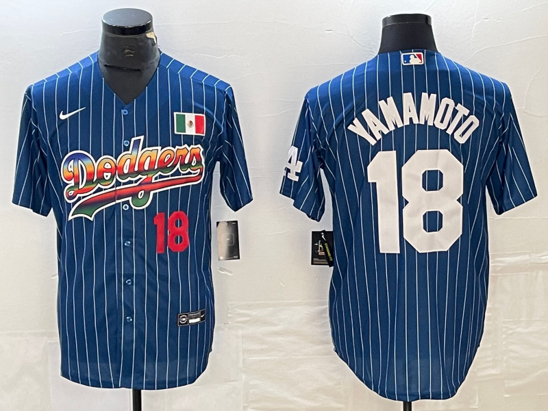 Men's Los Angeles Dodgers #18 Yoshinobu Yamamoto Blue Stripe 2023 Cool Base Stitched Baseball Jersey Men's Los Angeles Dodgers #18 Yoshinobu Yamamoto Blue Stripe 2023 Cool Base Stitched Baseball Jersey