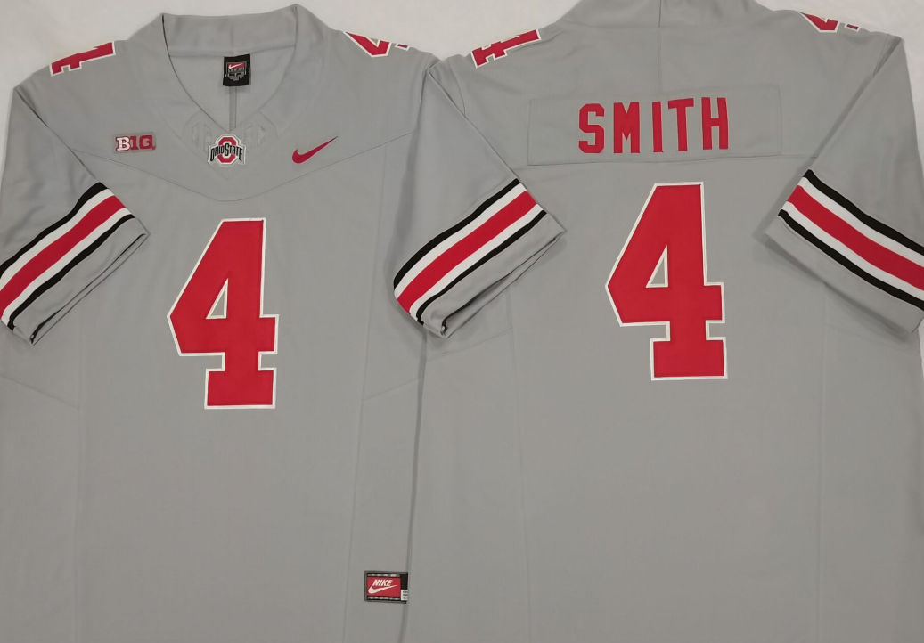 Men's Ohio State Buckeyes #4 Jeremiah Smith Grey F.U.S.E. Limited Stitched Jersey Men's Ohio State Buckeyes #4 Jeremiah Smith Grey F.U.S.E. Limited Stitched Jersey