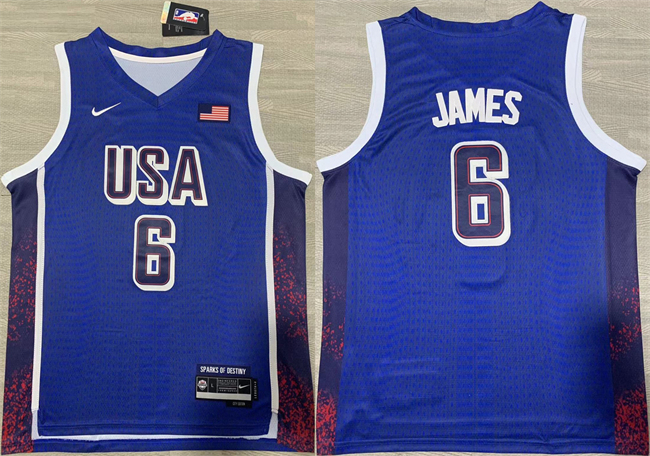 Men's USA #6 LeBron James Navy Blue 2024 Olympics Stitched Basketball Jersey Men's USA #6 LeBron James Navy Blue 2024 Olympics Stitched Basketball Jersey