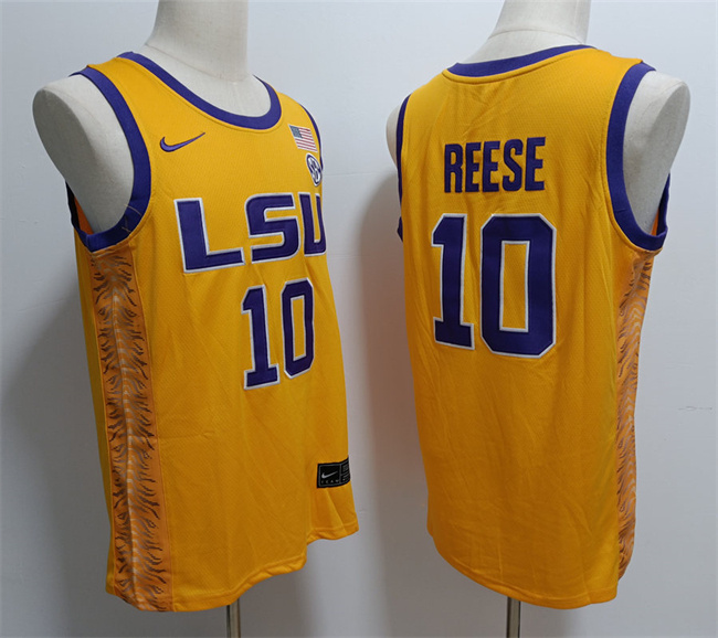 Men's LSU Tigers #10 Angel Reese Yellow Stitched Jersey Men's LSU Tigers #10 Angel Reese Yellow Stitched Jersey