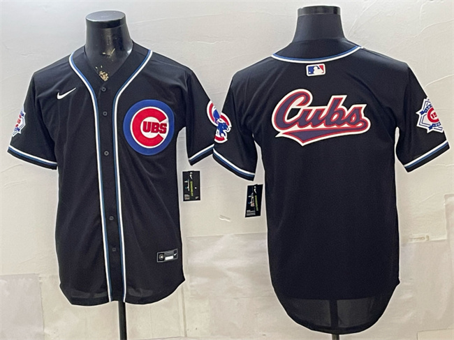 Men's Chicago Cubs Team Big Logo 2026 Fashion Replica Black Out Stitched Baseball Jersey Men's Chicago Cubs Team Big Logo 2026 Fashion Replica Black Out Stitched Baseball Jersey