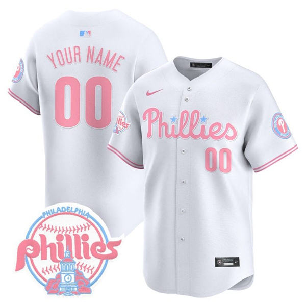 Men's Philadelphia Phillies Active Player Custom Bubblegum White Vapor Premier Limited Stitched Jersey Men's Philadelphia Phillies Active Player Custom Bubblegum White Vapor Premier Limited Stitched Jersey