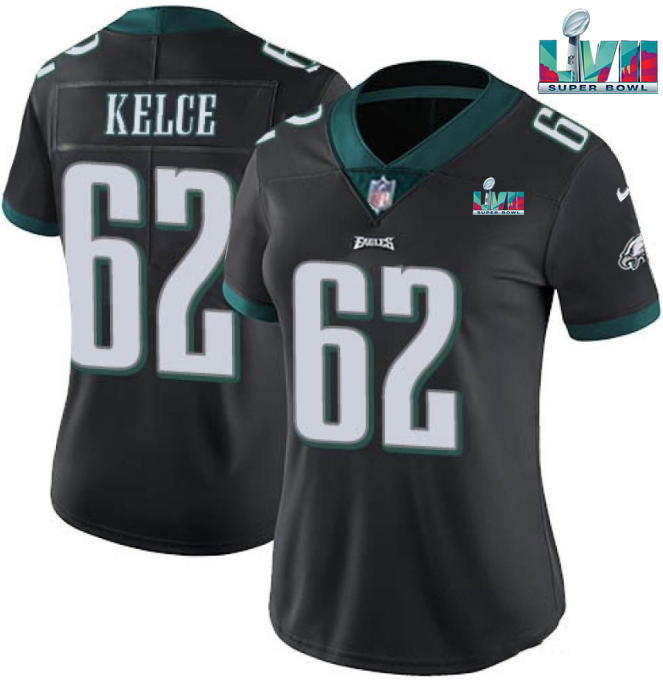 Women's Philadelphia Eagles #62 Jason Kelce Black Super Bowl LVII PatchVapor Untouchable Limited Stitched Football Jersey(Run Small) Women's Philadelphia Eagles #62 Jason Kelce Black Super Bowl LVII PatchVapor Untouchable Limited Stitched Football Jersey(Run Small)