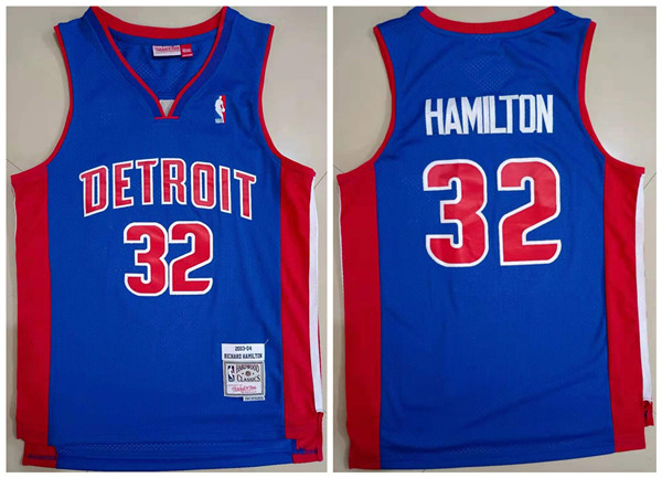 Men's Detroit Pistons #32 Richard Hamilton 2003-04 Blue Throwback Stitched Jersey Men's Detroit Pistons #32 Richard Hamilton 2003-04 Blue Throwback Stitched Jersey