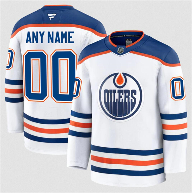 Men's Edmonton Oilers Active Player Custom White 2024-25 Away Stitched Hockey Jersey Men's Edmonton Oilers Active Player Custom White 2024-25 Away Stitched Hockey Jersey