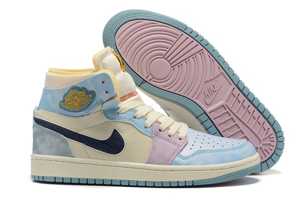 Women's Running Weapon Air Jordan 1 Cream/Blue Shoes 0163