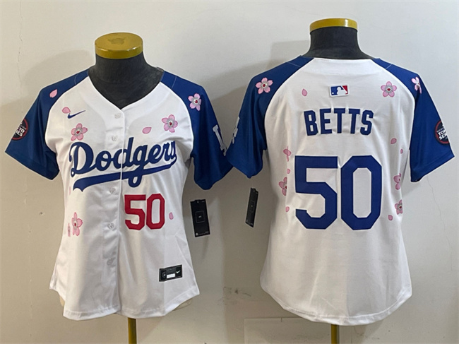 Youth Los Angeles Dodgers #50 Mookie Betts White/Royal 2025 Tokyo Series Limited Stitched Baseball Jersey Youth Los Angeles Dodgers #50 Mookie Betts White/Royal 2025 Tokyo Series Limited Stitched Baseball Jersey
