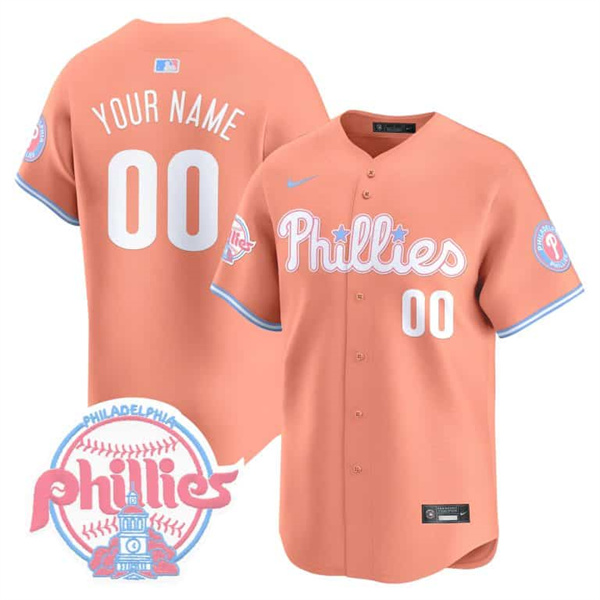 Men's Philadelphia Phillies Active Player Custom Bubblegum Peach Vapor Premier Limited Stitched Jersey Men's Philadelphia Phillies Active Player Custom Bubblegum Peach Vapor Premier Limited Stitched Jersey