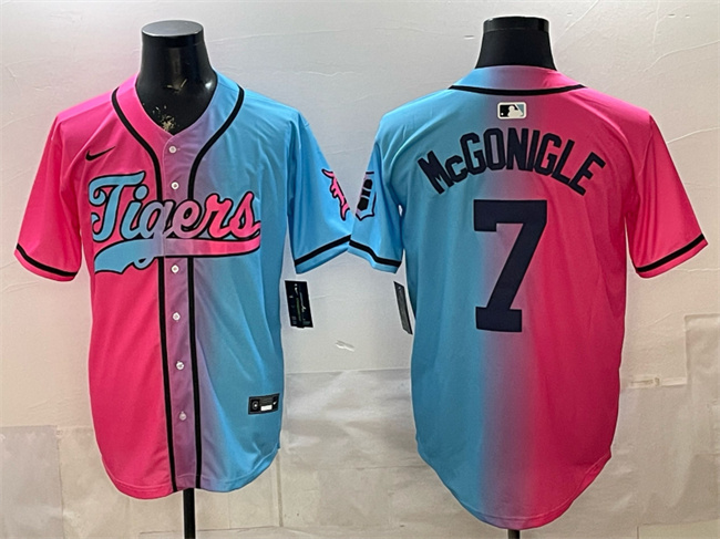Men's Detroit Tigers #7 Kevin McGonigle Pink/Blue Limited Stitched Baseball Jersey