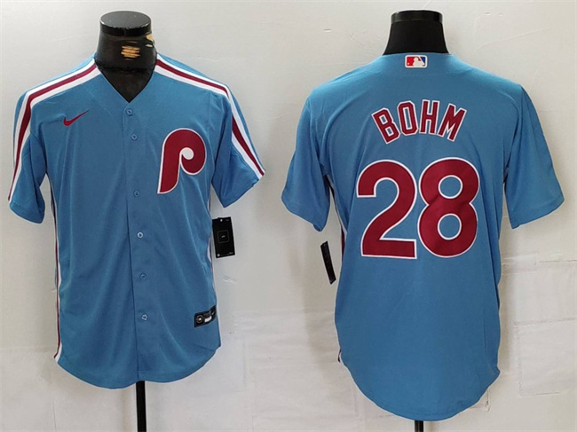Men's Philadelphia Phillies #28 Alec Bohm Blue Cool Base Stitched Jersey Men's Philadelphia Phillies #28 Alec Bohm Blue Cool Base Stitched Jersey