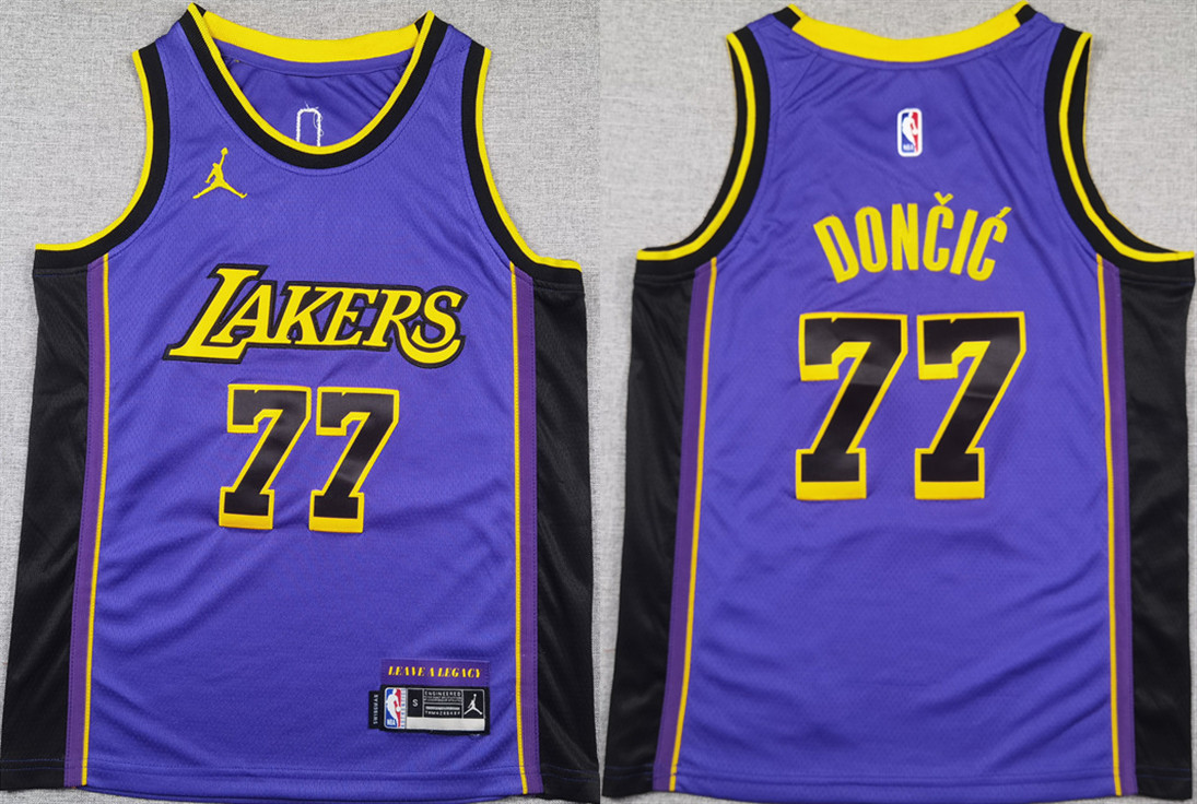 Youth Los Angeles Lakers #77 Luka Dončić Purple 2025 City Edition Stitched Basketball Jersey
