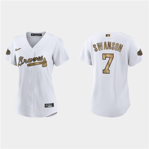 Women's Atlanta Braves #7 Dansby Swanson 2022 All-Star White Stitched Baseball Jersey(Run Small) Women's Atlanta Braves #7 Dansby Swanson 2022 All-Star White Stitched Baseball Jersey(Run Small)