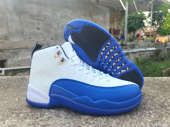 Men's Running weapon Air Jordan 12 White/Blue Shoes 060