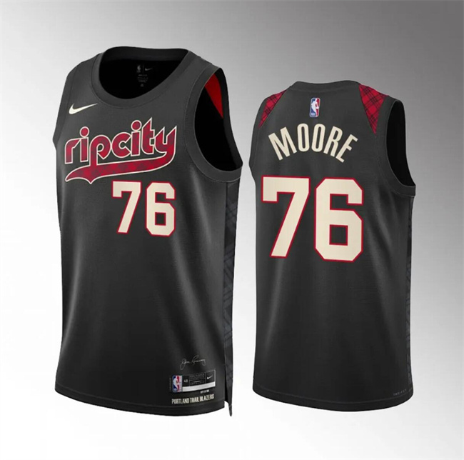 Men's Portland Trail Blazers #76 Taze Moore Black 2023/24 City Edition Stitched Basketball Jersey Men's Portland Trail Blazers #76 Taze Moore Black 2023/24 City Edition Stitched Basketball Jersey