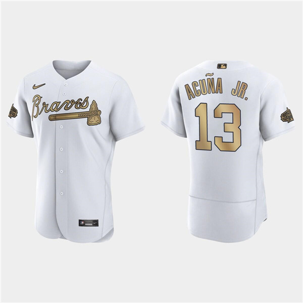 Men's Atlanta Braves #13 Ronald Acuna Jr. 2022 All-Star White Flex Base Stitched Baseball Jersey Men's Atlanta Braves #13 Ronald Acuna Jr. 2022 All-Star White Flex Base Stitched Baseball Jersey