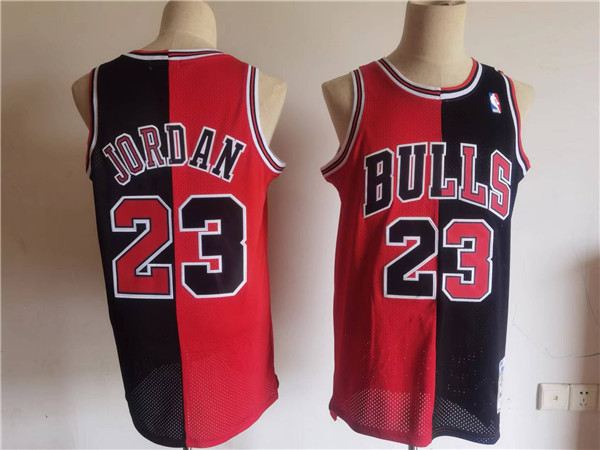 Men's Chicago Bulls #23 Michael Jordan Red /Black Split Throwback Stitched Jersey Men's Chicago Bulls #23 Michael Jordan Red /Black Split Throwback Stitched Jersey
