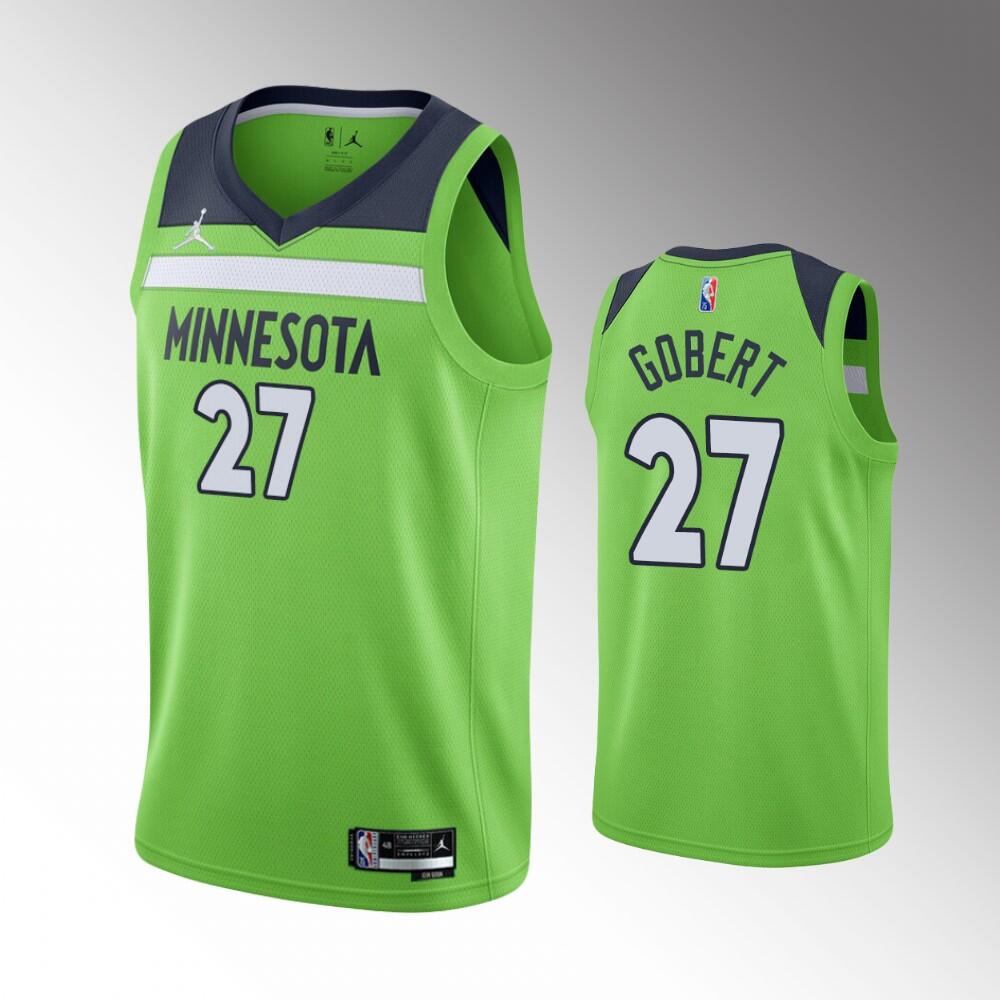 Men's Minnesota Timberwolves #27 Rudy Gobert Statement Edition Green 75th Anniversary Swingman Stitched Jersey Men's Minnesota Timberwolves #27 Rudy Gobert Statement Edition Green 75th Anniversary Swingman Stitched Jersey