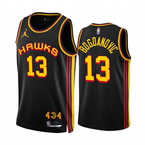 Men's Atlanta Hawks #13 Bogdan Bogdanovic 2022/23 Black Statement Edition Stitched Jersey Men's Atlanta Hawks #13 Bogdan Bogdanovic 2022/23 Black Statement Edition Stitched Jersey