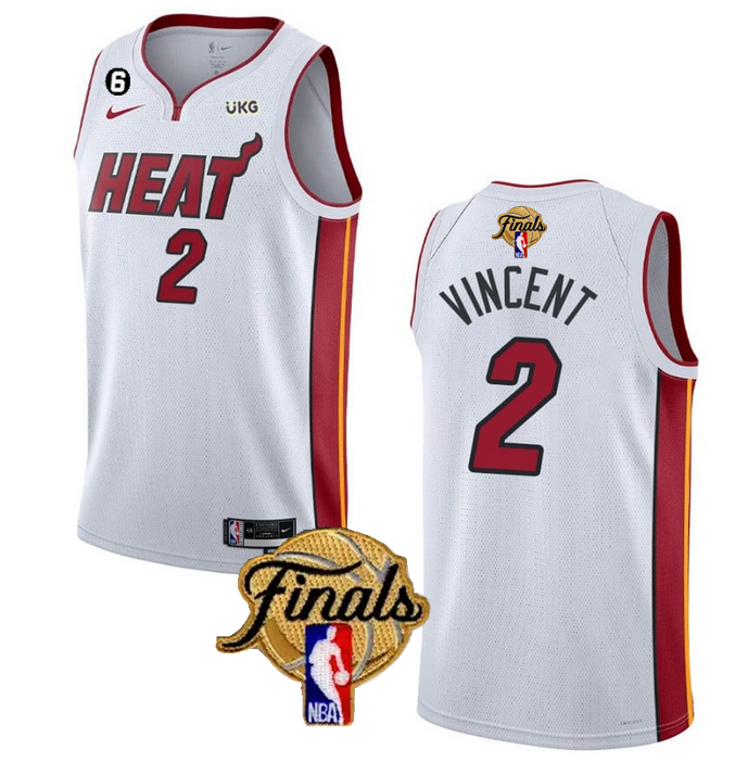 Men's Miami Heat #2 Gabe Vincent White 2023 Finals Association Edition With NO.6 Patch Stitched Basketball Jersey Men's Miami Heat #2 Gabe Vincent White 2023 Finals Association Edition With NO.6 Patch Stitched Basketball Jersey