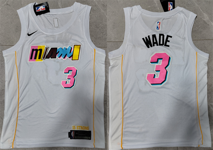 Men's Miami Heat #3 Dwyane Wade 2022/23 White City Edition Stitched Jersey Men's Miami Heat #3 Dwyane Wade 2022/23 White City Edition Stitched Jersey