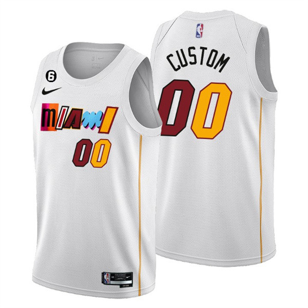 Men's Miami Heat Customized White 2022/23 City Edition With NO.6 Patch Stitched Basketball Jersey Men's Miami Heat Customized White 2022/23 City Edition With NO.6 Patch Stitched Basketball Jersey