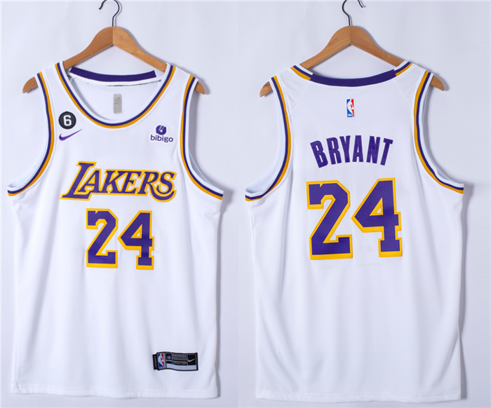 Youth Los Angeles Lakers #24 Kobe Bryant White NO.6 Patch Stitched Basketball Jersey Youth Los Angeles Lakers #24 Kobe Bryant White NO.6 Patch Stitched Basketball Jersey