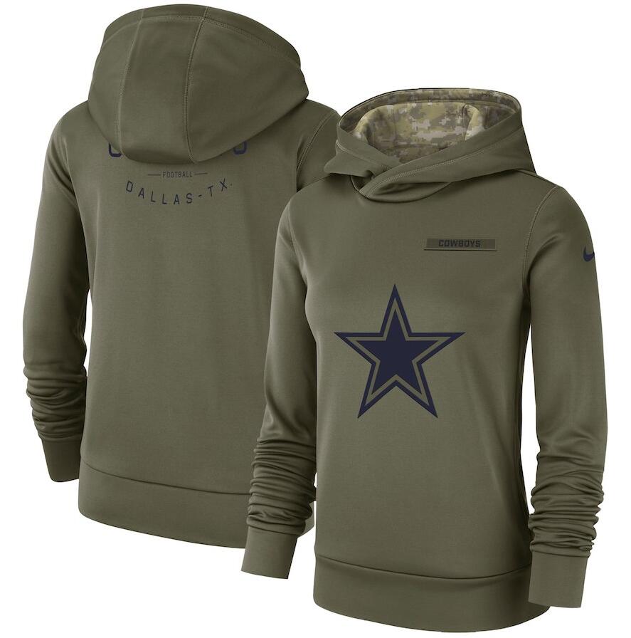 Women's Dallas Cowboys Olive Salute To Service Team Logo Performance Pullover NFL Hoodie Women's Dallas Cowboys Olive Salute To Service Team Logo Performance Pullover NFL Hoodie