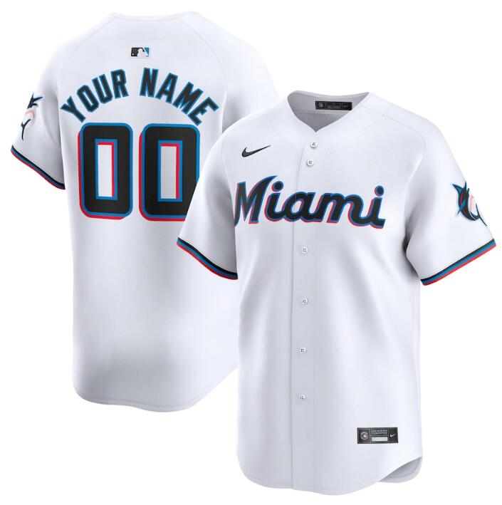 Men's Miami Marlins Customized White 2024 Home Limited Stitched Baseball Jersey Men's Miami Marlins Customized White 2024 Home Limited Stitched Baseball Jersey