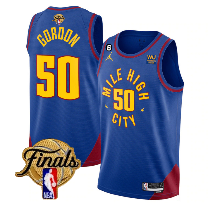 Men's Denver Nuggets #50 Aaron Gordon Blue 2023 Finals Statement Edition With NO.6 Patch Stitched Basketball Jersey Men's Denver Nuggets #50 Aaron Gordon Blue 2023 Finals Statement Edition With NO.6 Patch Stitched Basketball Jersey