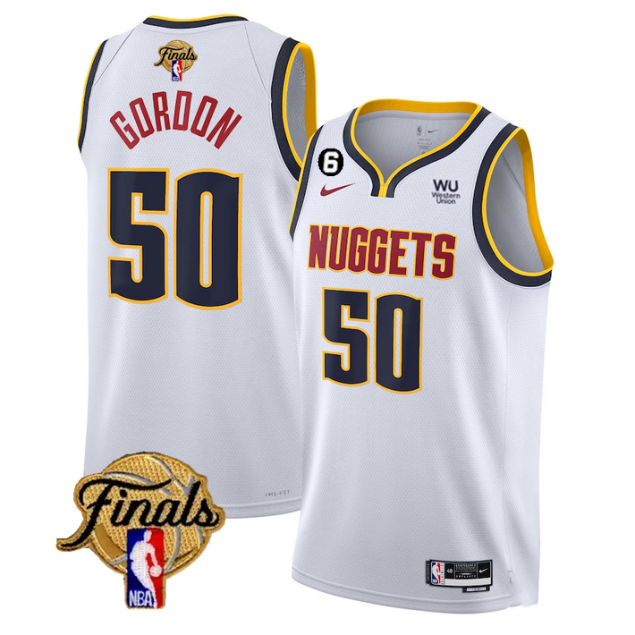 Men's Denver Nuggets #50 Aaron Gordon White 2023 Finals Association Edition With NO.6 Patch Stitched Basketball Jersey Men's Denver Nuggets #50 Aaron Gordon White 2023 Finals Association Edition With NO.6 Patch Stitched Basketball Jersey