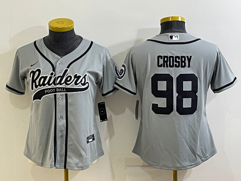 Youth Las Vegas Raiders #98 Maxx Crosby Grey With Patch Cool Base Stitched Baseball Jersey Youth Las Vegas Raiders #98 Maxx Crosby Grey With Patch Cool Base Stitched Baseball Jersey