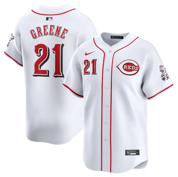 Men's Cincinnati Reds #21 Hunter Greene White Home Limited Stitched Baseball Jersey Men's Cincinnati Reds #21 Hunter Greene White Home Limited Stitched Baseball Jersey