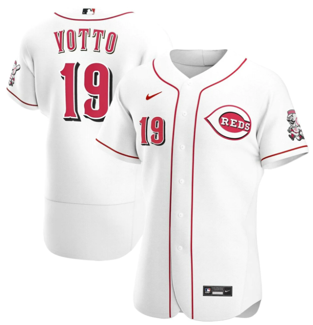 Men's Cincinnati Reds #19 Joey Votto White Flex Base Stitched Jersey Men's Cincinnati Reds #19 Joey Votto White Flex Base Stitched Jersey