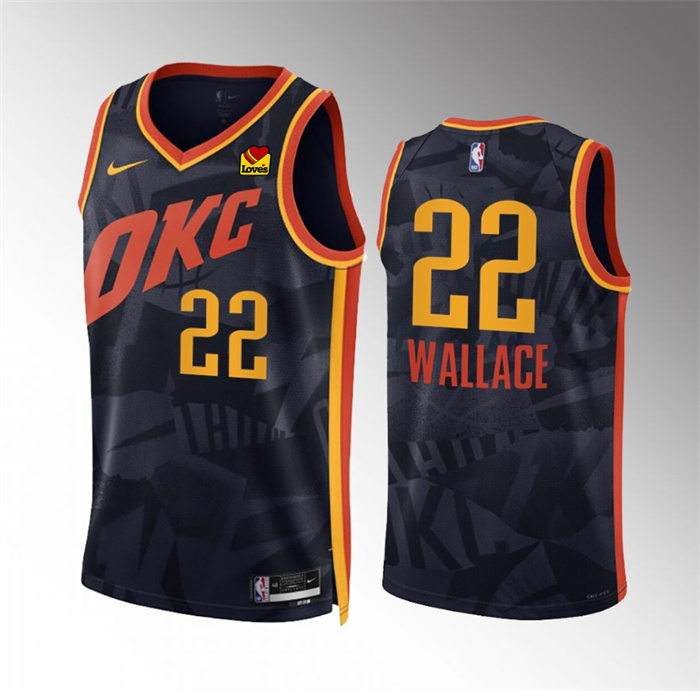 Men's Oklahoma City Thunder #22 Cason Wallace Black 2023/24 City Edition Stitched Basketball Jersey Men's Oklahoma City Thunder #22 Cason Wallace Black 2023/24 City Edition Stitched Basketball Jersey