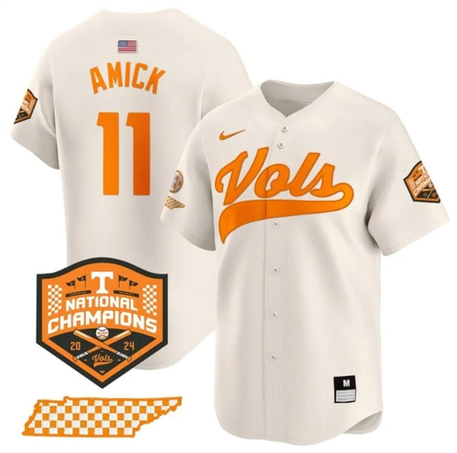 Men's Tennessee Volunteers #11 Billy Amick Cream 2024 Champions Vapor Limited Stitched Jersey Men's Tennessee Volunteers #11 Billy Amick Cream 2024 Champions Vapor Limited Stitched Jersey