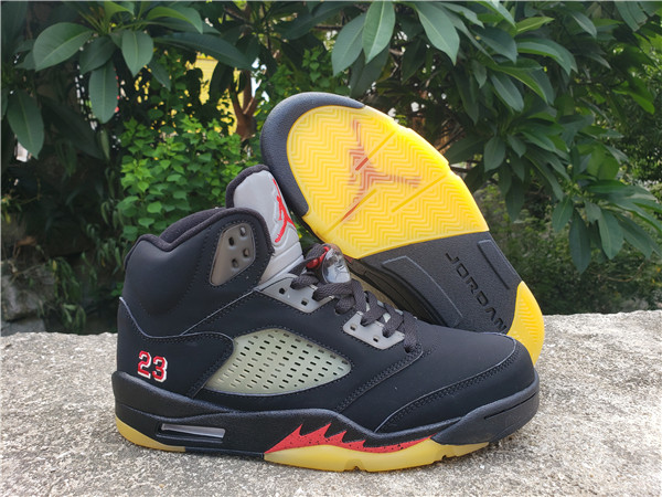 Men's Running Weapon Air Jordan 5 Black Yellow Shoes 062 Men's Running Weapon Air Jordan 5 Black Yellow Shoes 062
