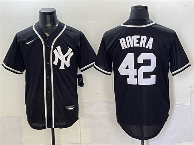 Men's New York Yankees #42 Mariano Rivera 2026 Fashion Replica Black Out Stitched Baseball Jersey Men's New York Yankees #42 Mariano Rivera 2026 Fashion Replica Black Out Stitched Baseball Jersey