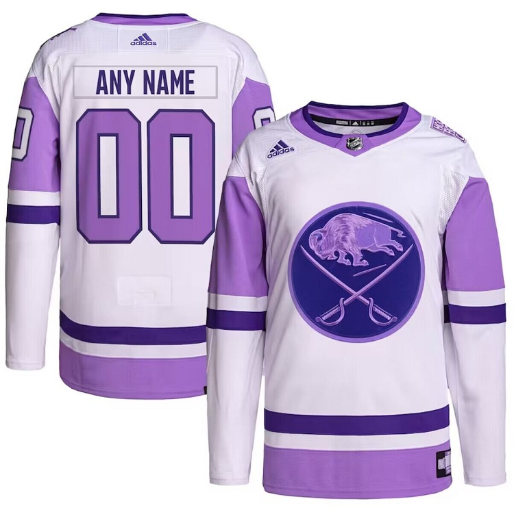 Men's Buffalo Sabres Custom Purple/White Cancer Blue Stitched Jersey Men's Buffalo Sabres Custom Purple/White Cancer Blue Stitched Jersey