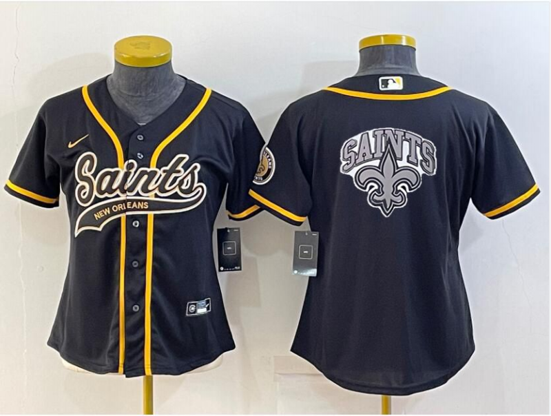 Women's New Orleans Saints Black Team Big Logo With Patch Cool Base Stitched Baseball Jersey(Run Small) Women's New Orleans Saints Black Team Big Logo With Patch Cool Base Stitched Baseball Jersey(Run Small)