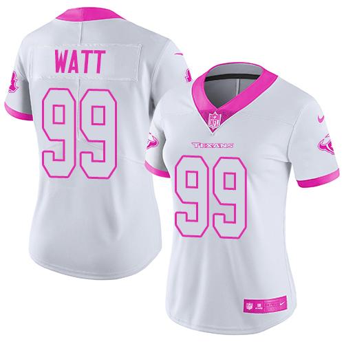 Women's Houston Texans Active Player Custom White/Pink Stitched Limited Rush Fashion Jersey