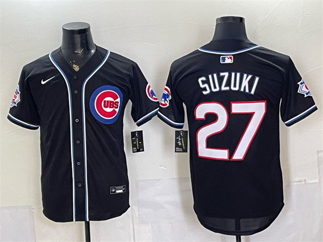 Men's Chicago Cubs #27 Seiya Suzuki 150th Anniversary Black Out Style Vapor Premier Limited Stitched Baseball Jersey Men's Chicago Cubs #27 Seiya Suzuki 150th Anniversary Black Out Style Vapor Premier Limited Stitched Baseball Jersey