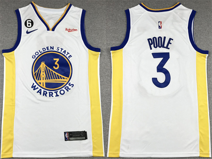 Men's Golden State Warriors #3 Jordan Poole White With No.6 Patch Stitched Jersey Men's Golden State Warriors #3 Jordan Poole White With No.6 Patch Stitched Jersey