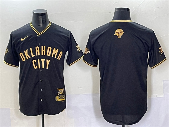 Men's Oklahoma City Thunder Blank Black/Gold 2025 Finals Vapor Stitched Baseball Jersey Men's Oklahoma City Thunder Blank Black/Gold 2025 Finals Vapor Stitched Baseball Jersey