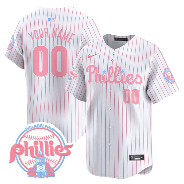 Men's Philadelphia Phillies Active Player Custom Bubblegum Pinstripe Vapor Premier Limited Stitched Jersey Men's Philadelphia Phillies Active Player Custom Bubblegum Pinstripe Vapor Premier Limited Stitched Jersey