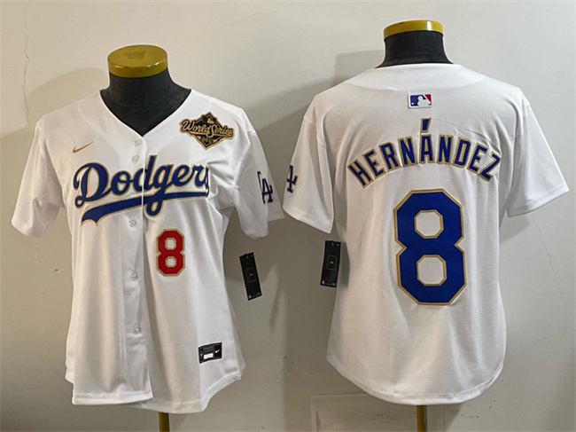 Youth Los Angeles Dodgers #8 Enrique Hernández White 2025 World Series Patch Limited Stitched Baseball Jersey