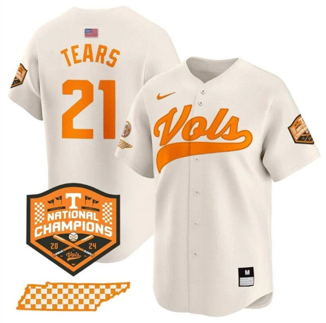 Men's Tennessee Volunteers #21 Kavares Tears Cream 2024 Champions Vapor Limited Stitched Jersey Men's Tennessee Volunteers #21 Kavares Tears Cream 2024 Champions Vapor Limited Stitched Jersey