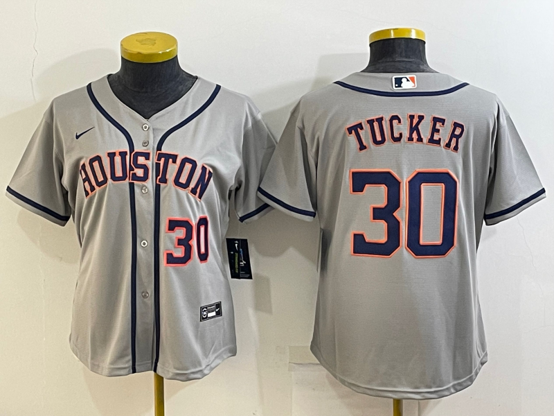 Women's Houston Astros #30 Kyle Tucker Gray Cool Base Stitched Baseball Jersey(Run Small) Women's Houston Astros #30 Kyle Tucker Gray Cool Base Stitched Baseball Jersey(Run Small)