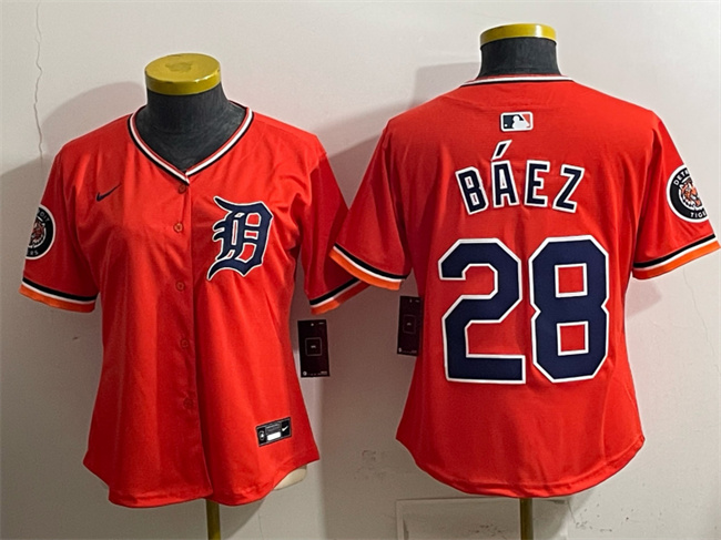 Women's Detroit Tigers #28 Javier Báez Orange 2026 Alternate Vapor Premier Limited Stitched Baseball Jersey(Run Small)