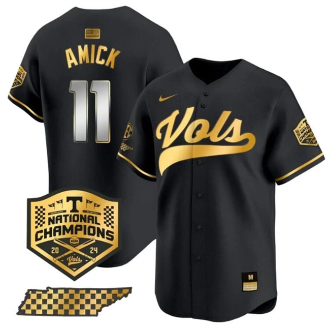 Men's Tennessee Volunteers #11 Billy Amick Black Gold 2024 Champions Vapor Limited Stitched Jersey Men's Tennessee Volunteers #11 Billy Amick Black Gold 2024 Champions Vapor Limited Stitched Jersey